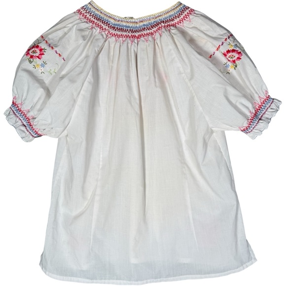 Vintage Hand Embroidered Floral Peasant Blouse White Hungarian Style Cottagecore - Picture 2 of 12